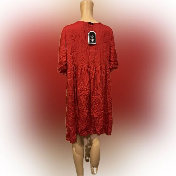 Ana K Ananda’s Collection Red Rayon Deep V-neck Boho Dress SZ XL - Picture 4 of 7